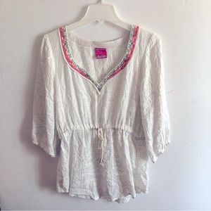 FREE PEOPLE BoHo White V Neck Embroidery Tunic TOP M